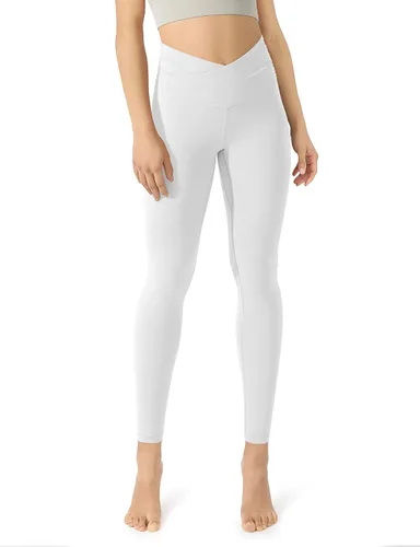ODODOS - Leggings de cintura cruzada para mujer diseño con bolsillo interno para yoga deportes gimnasia o entrenamiento pantalones deportivos con