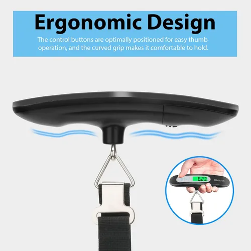 Miniatura 6 de MEGATEK Báscula digital portátil para equipaje, báscula de pesaje de maleta de viaje de mano con panel de acero inoxidable, pantalla LCD