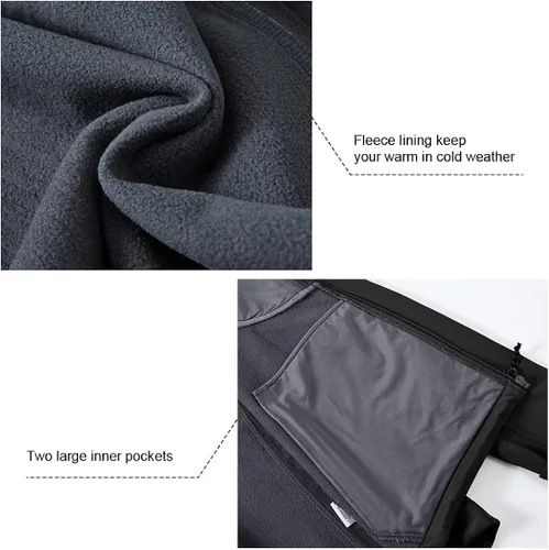 Miniatura 6 de Gopune Chaqueta de senderismo Softshell para hombre, con forro polar, impermeable, ligera, con capucha