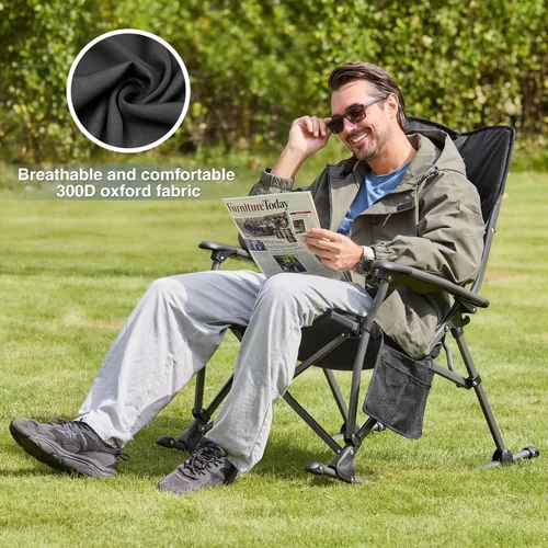 Miniatura 8 de Rocking Camping Chair for Adults, Portable Chairs with Cup Holder and Side Pocket, Outdoor Folding Rocker Chair,2PCS-Black