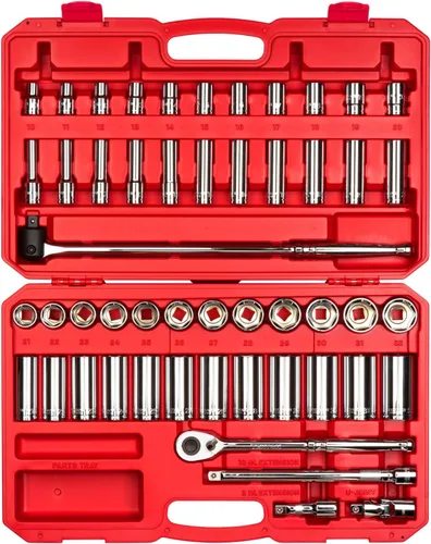 Miniatura 10 de TEKTON Juego de llaves de vaso y trinquete de 6 puntos poco profundos y profundos de 1/2 pulgada con estuche, 83 piezas