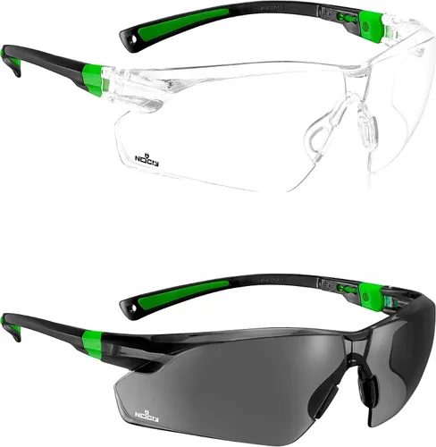 NoCry Gafas de seguridad transparentes para hombres y mujeres; gafas de trabajo ligeras con brazos ajustables y agarres antideslizantes y lentes de