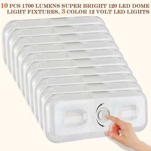 Miniatura 2 de Retisee 10 luces interiores de caravana de 1700 lúmenes, 3 colores de 12 V, luces LED de cúpula de techo con encendido/apagado para cámper