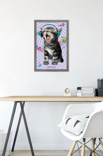 Miniatura 6 de Trends International Keith Kimberlin - Gato - Póster de pared cantando, 14.725 x 22.375 pulgadas, versión con marco de madera tipo granero