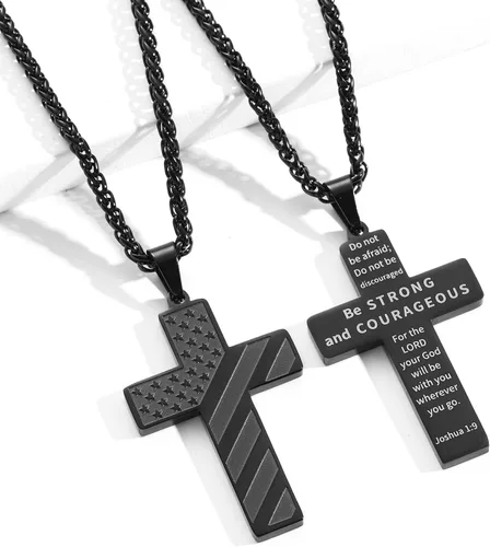 Miniatura 2 de DuoDiner Collar de cruz de 24 pulgadas para hombres, niños, niños, versículo bíblico, colgante de bandera estadounidense, bautismo, joyería
