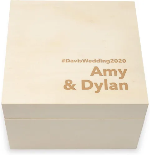 WEDDINGSTAR Caja de regalo de recuerdo de madera grabada personalizada con tapa extraíble - fuente de bloque