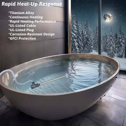 Miniatura 5 de Calentador de agua de inmersión de titanio de 1500 W, bañera de hidromasaje eléctrica portátil y calentador de agua sumergible para piscina inflable