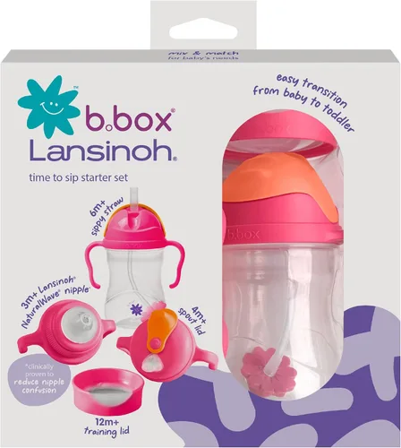 Miniatura 2 de b.box + Lansinoh Time to Sip - Juego de tazas de inicio (3 meses + hasta niño), 1 taza con 4 tapas, pezón, boquilla, popote con peso, entrenamiento