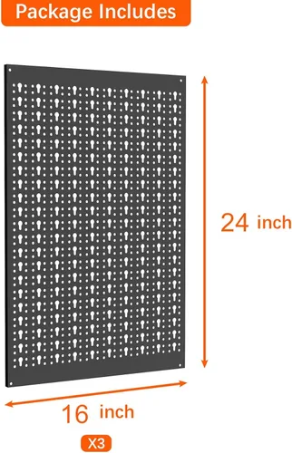 Miniatura 3 de TORACK 3 piezas de paneles de tablero de clavijas de metal para almacenamiento de herramientas de garaje, tablero de clavijas para banco de trabajo