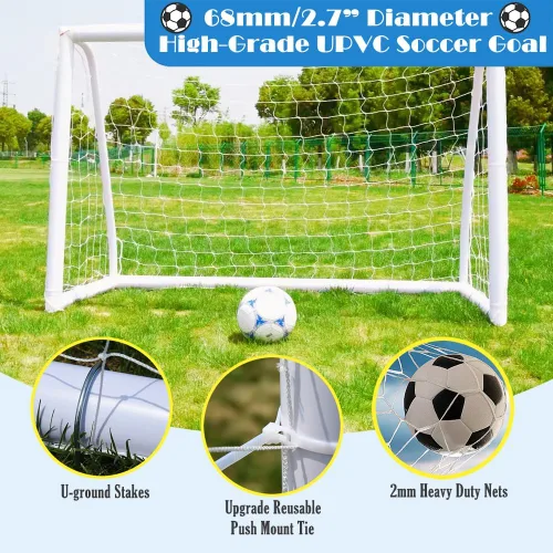 Miniatura 3 de KATARUS Portería de fútbol 12x6 pies/10x6.5 pies/8x6 pies/8x5 pies/6x4 pies para exteriores con marco de UPVC resistente a la intemperie y estacas