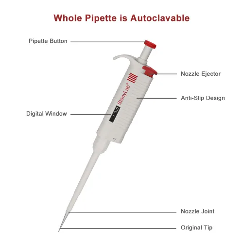 Miniatura 4 de Stonylab Controlador de pipeta de canal único, pipeta de micropipeta de volumen variable ajustable con cono de punta autoclavable para investigación