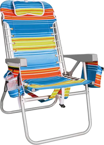 Miniatura 10 de Romswi Silla de playa alta extra ancha para adultos, mochila de asiento alto de 17 pulgadas con bolsa refrigeradora, soporte para taza y teléfono