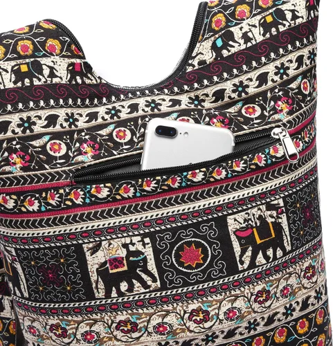 Miniatura 210 de Bolsa de hombro para mujer, de lona en estilo hippie/bohemio para llevar cruzada al hombro, disponible en diferentes colores y estampados