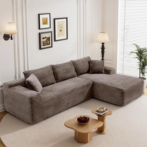 Miniatura 20 de Sofá seccional sin costuras de 108" en forma de L para sala de estar, cómodo sofá de corduroy con chaise, amplios reposabrazos, asiento profundo
