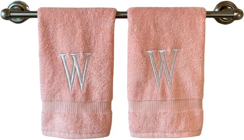 Miniatura 84 de Toalla de mano con inicial beige para baño, toalla bordada decorativa de calidad de hotel de lujo con monograma para tocador, spa, certificado