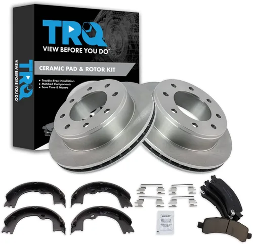 Miniatura 159 de TRQ Kit de pastillas de freno y rotor Posi trasero premium con zapatas de estacionamiento para camión GM SUV