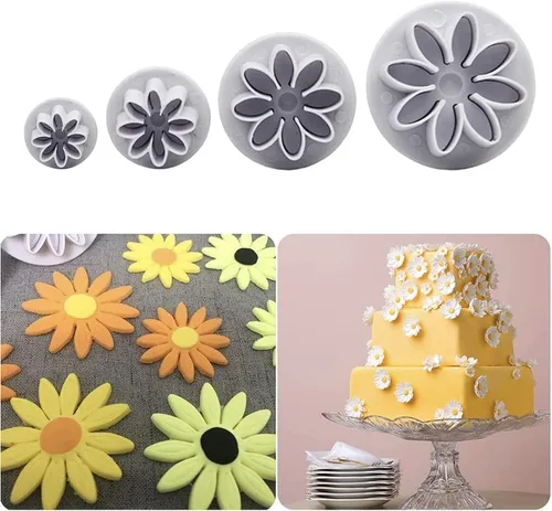 Miniatura 2 de Cortador de fondant de girasol, moldes de flores para fondant, 4 unidades, crisantemo, 8 pétalos, cortador de émbolo de margarita, juego de corte