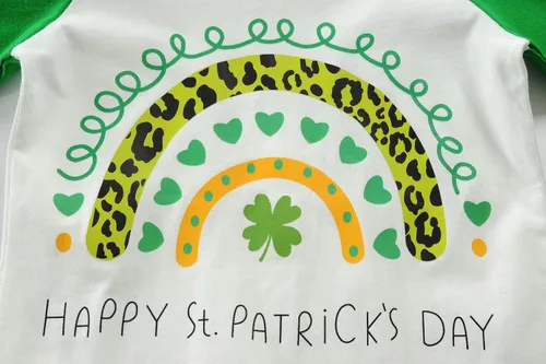 Miniatura 4 de Camisetas para niños del Día de San Patricio unisex para niños y niñas, camiseta Pixel Cast Dinosaur Trébol trébol trébol manga raglán verde tops