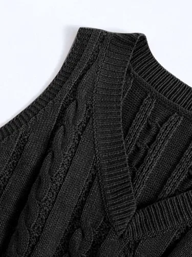 Miniatura 3 de OYOANGLE Suéter de punto trenzado con cuello en V para mujer, sin mangas, acanalado