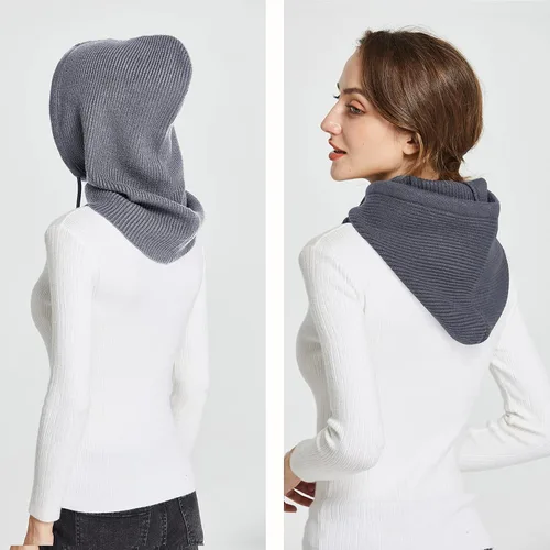 Miniatura 3 de Facecozy Sombreros de invierno para mujer, gorro cálido con capucha para mujer, pasamontañas, gorro de punto con cordón