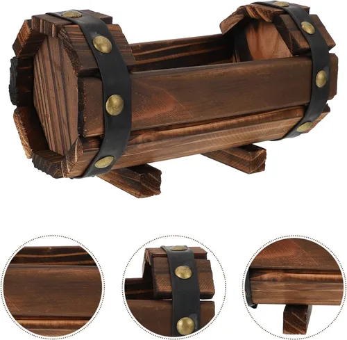 Miniatura 3 de Maceta rústica de madera con barril para whisky, maceta de flores para suculentas, contenedor para patio, jardín, patio trasero