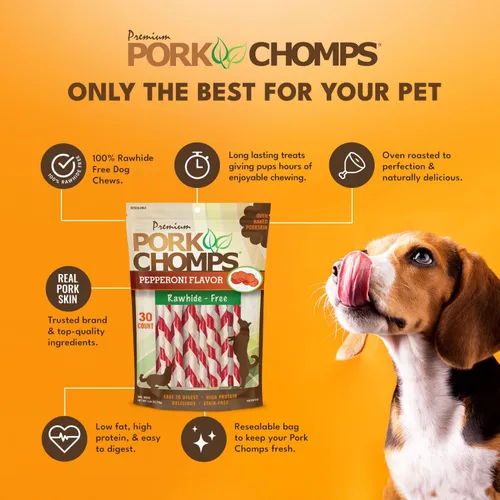 Miniatura 3 de Pork Chomps Masticables de piel de cerdo horneada para perros, mini giros de 5 pulgadas, 30 unidades, envoltura con sabor a pepperoni, golosinas