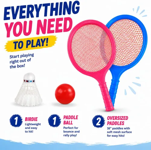 Miniatura 7 de Juego de raqueta de bádminton para niños, niños pequeños con paletas, pelota y pájaro, para estudiantes de jardín de infantes, deportes al aire