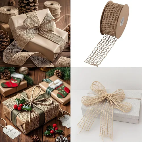 Miniatura 2 de Cinta de red de arpillera con borde con alambre de 2 pulgadas, malla de yute rústico de 10 yardas para manualidades, decoración de corona, envoltura