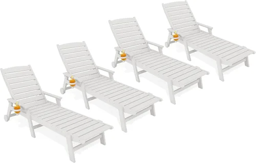 Miniatura 14 de KINGYES Sillón de polietileno de alta densidad para exteriores, tumbona reclinable para patio con portavasos para todo tipo de clima, tumbona