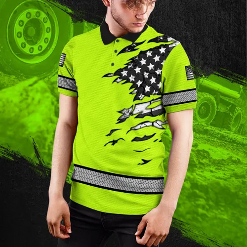 Miniatura 2 de Polo reflectante con bandera de camuflaje de alta visibilidad para hombres y mujeres, polo de seguridad para trabajo, patriótico Polo 03