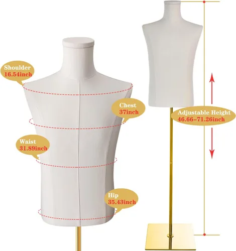 Miniatura 4 de Maniquí Masculino Ajustable con Soporte de Metal Dorado para Exhibición de Ropa en Escaparate