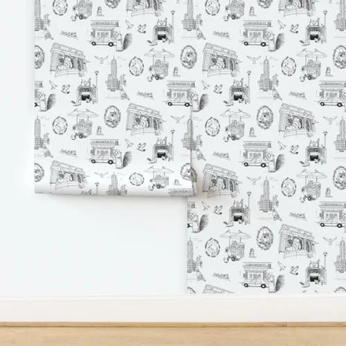 Miniatura 4 de Papel tapiz para despegar y pegar, papel tapiz extraíble personalizado de Nueva York Toile NYC Pigeons Squirrels Central Park Spoonflower