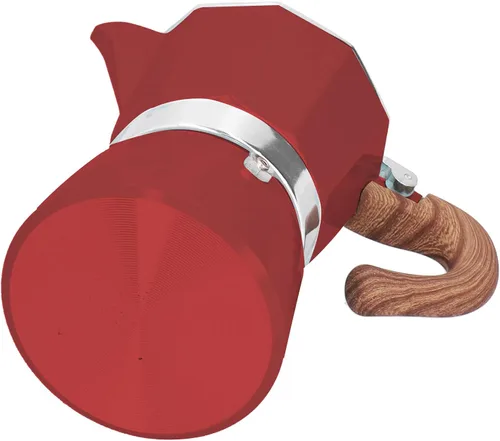 Miniatura 9 de Moka Pot - Cafetera de café expreso de aluminio de 5.1 fl oz, cafetera moka octogonal para oficina en casa (rojo)
