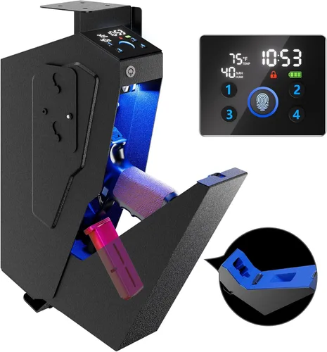 KornerBatl Caja fuerte biométrica para pistola de noche de acceso rápido para pistola, 2 en 1 montada desplegable con huella digital, código de