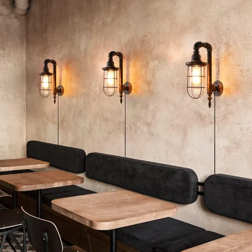 Miniatura 4 de Lámpara de pared industrial enchufable con base E26 Edison, estilo retro vintage, luces de pared con cable enchufable ajustable de 5.9 pies, aplique