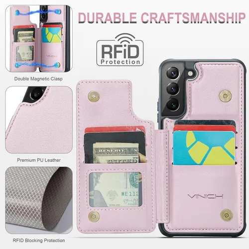 Miniatura 2 de Vinich Funda tipo cartera para Samsung Galaxy S22 Plus con tarjetero y ranuras de crédito con bloqueo RFID, función atril, a prueba de golpes
