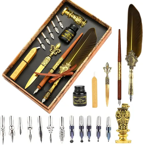Miniatura 14 de Joyeee Juego de Plumas de Caligrafía, Juego de Pluma de Inmersión que Incluye Perlas de Cera de Sellado, Cuchara de Cera, Plumillas de Repuesto