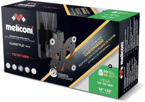 Miniatura 4 de Slimstyle Plus 100 ST Meliconi TV Soporte de pared también adecuado para placas de yeso con inclinación y giro para televisores de 14 pulgadas a 32