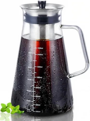 Miniatura 9 de Aquach Cafetera de café frío (Cold Brew) para café y té de 68 onzas, jarra de vidrio y filtro de acero inoxidable, apta para lavavajillas, cafetera