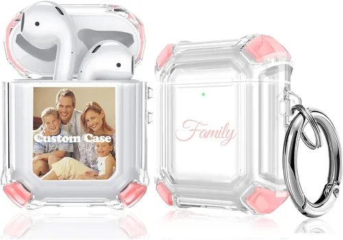 Miniatura 8 de Funda personalizada con nombre con foto compatible con AirPods 1/2, funda personalizada de TPU suave transparente con llavero para AirPods de 1ª 2ª