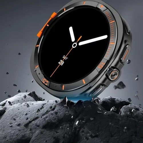 Miniatura 3 de Metal Cover Compatible with Samsung Galaxy Watch 8 Case 44mm, 2 in 1 Protective Rugged Bumper with Back Frame for Galaxy Watch 8 44mm (Black/Orange)