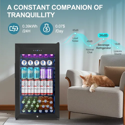 Miniatura 6 de Refrigerador de bebidas para 128 latas, 3.2 pies cúbicos con puerta de vidrio para bebidas, cerveza, soda, vino, pequeño refrigerador de cerveza