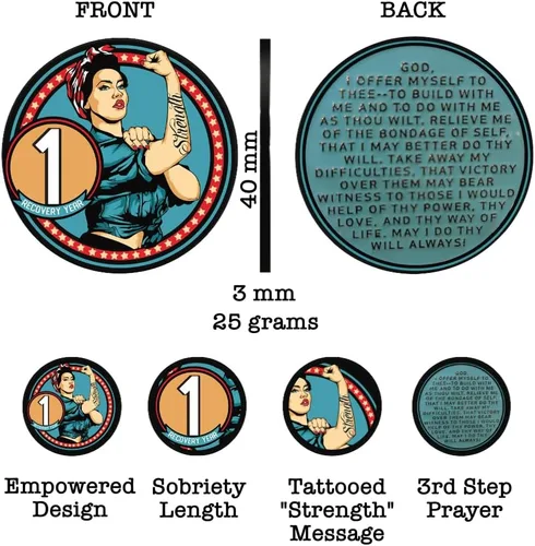 Miniatura 2 de Sobriety Coin – Rosie Strength Tattoo Recovery AA Chip, medallón de alta resistencia, regalo perfecto para cualquier persona en recuperación