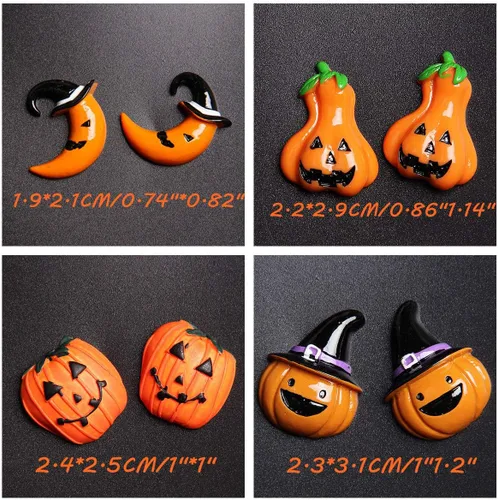 Miniatura 2 de 32 dijes de resina para Halloween, calabaza, brujas, manzana, cuentas de espalda plana, cabujones, adornos de plástico para hacer joyas, disfraces
