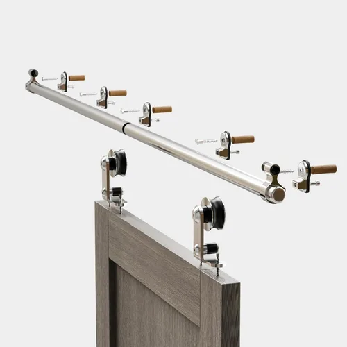 Miniatura 3 de CCJH Kit de herrajes para puerta de granero con riel deslizante de acero inoxidable de 4 pies/48'' para puerta individual de servicio pesado