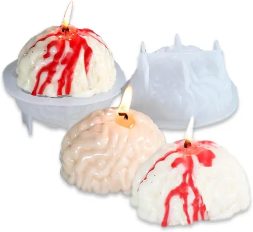 Cestony Halloween 2 unids/set 3D cerebros forma vela moldes de silicona para hacer velas de resina pilar aromaterapia velas cera jabón flor