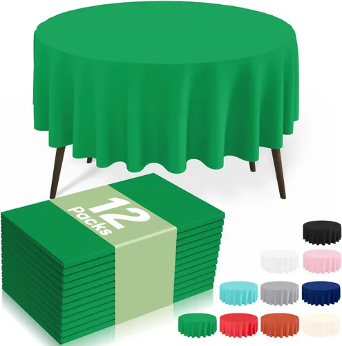 Miniatura 23 de misaya Paquete de 4 manteles desechables de plástico, mantel redondo impermeable de 84 pulgadas, a prueba de fugas y resistentes manteles Azul