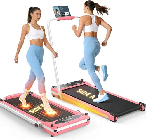 Miniatura 10 de Cinta de correr con masaje de pies/masaje por vibración, caminadora con inclinación, almohadilla para caminar plegable con barra de asa, cintas