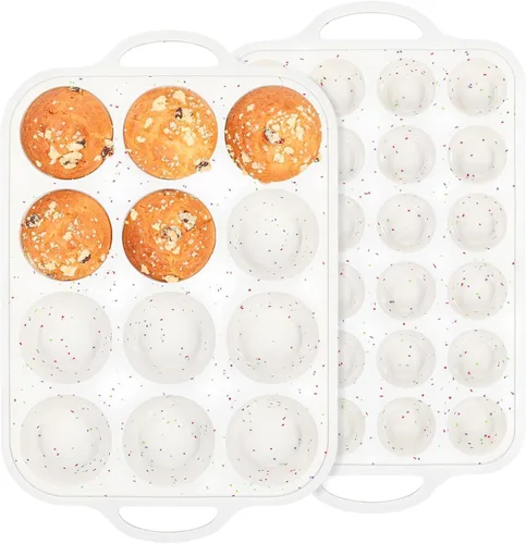 Miniatura 14 de Moldes de silicona para magdalenas para hornear, paquete de 2 unidades, 2.8 pulgadas con marco reforzado de metal, molde de silicona antiadherente