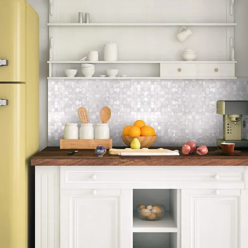 Miniatura 4 de KASARO - Calcomanías de pared, adhesivo despegable de mosaicos para salpicadero dormitorio baño, madreperla, 12 x 12 pulgadas